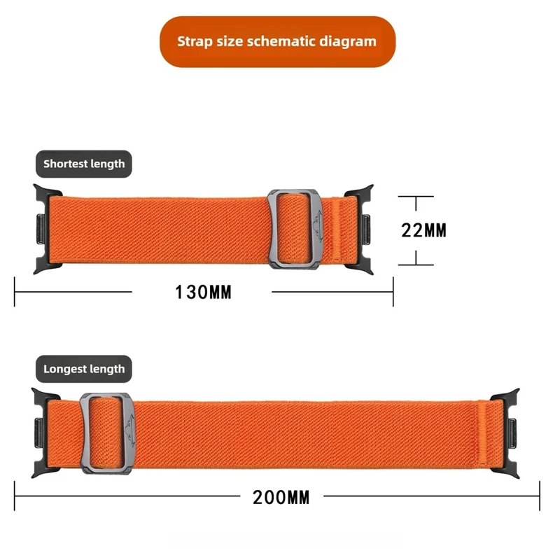 Cinturino in Nylon per Samsung Galaxy Watch8 44mm / 40mm / Watch8 Classic 47mm / 43mm Cinghia Elastica con Fibbia a Testa di Toro - Arancione