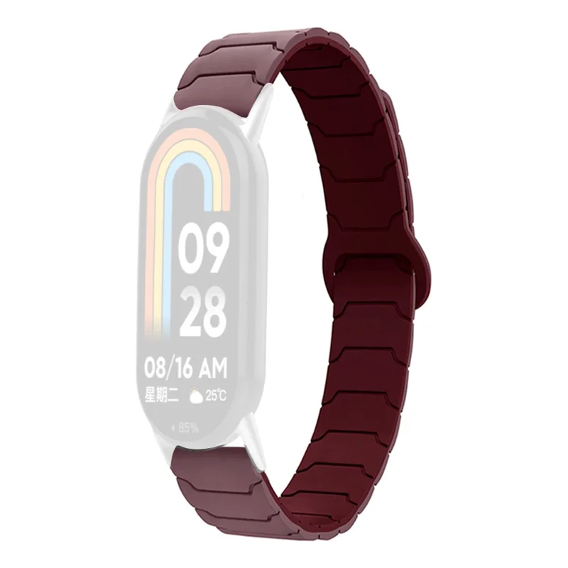 Watch Band for Xiaomi Smart Band 10 / 9 / 8 Silicone Magnetic Replacement Strap - Smoky Purple / Wine Red