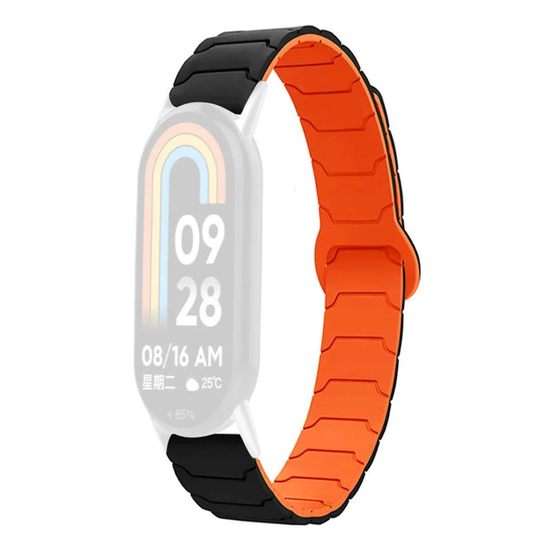 Watch Band for Xiaomi Smart Band 10 / 9 / 8 Silicone Magnetic Replacement Strap - Black / Orange