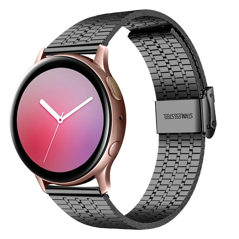 For Garmin Vivoactive Metal Band 4 7-Beads Black Watch Strap with Double Safety Clasp