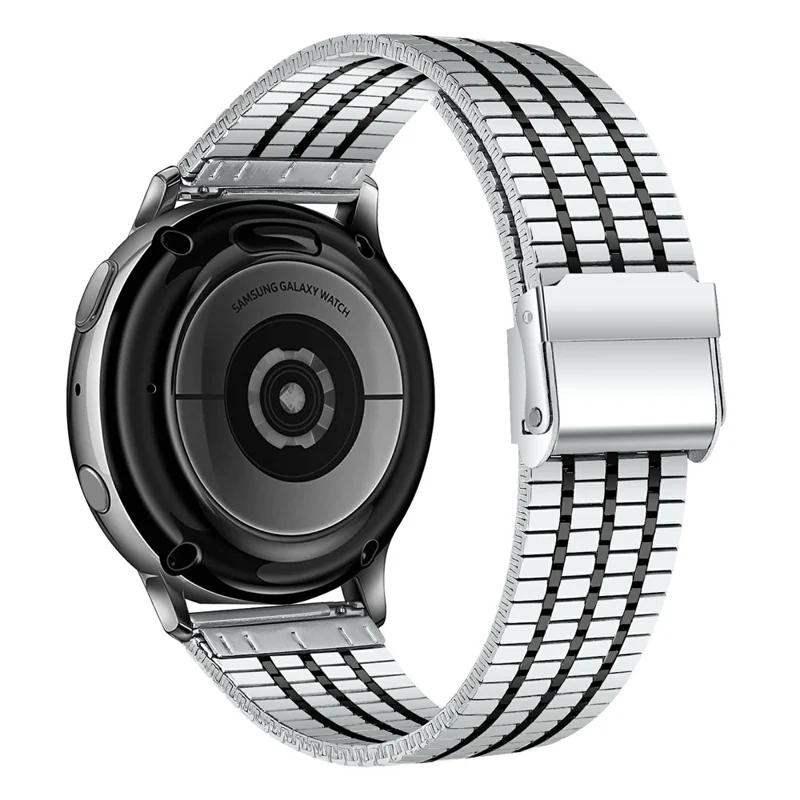 For Garmin Vivoactive 4 Watch Band 7-Beads Electroplated Stainless Steel Strap - Black  /  Silver
