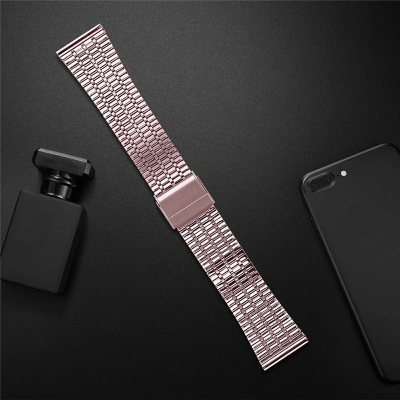 For Garmin Vivoactive 4 Watch Band 7-Beads Electroplated Stainless Steel Strap - Rose Pink
