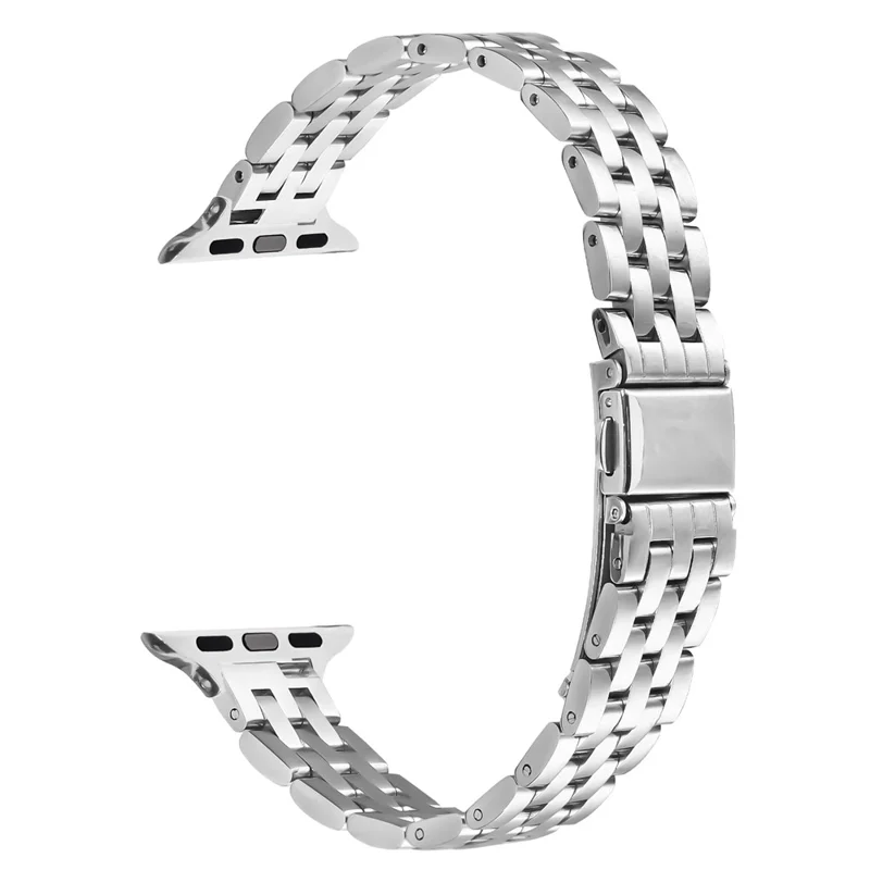 Watch Band For Apple Watch Series 10 Ultra 9 8 7 SE 6 5 4 3 2 1 46mm 49mm 45mm 44mm 42mm Slim Five-Bead Stainless Steel Silver Strap