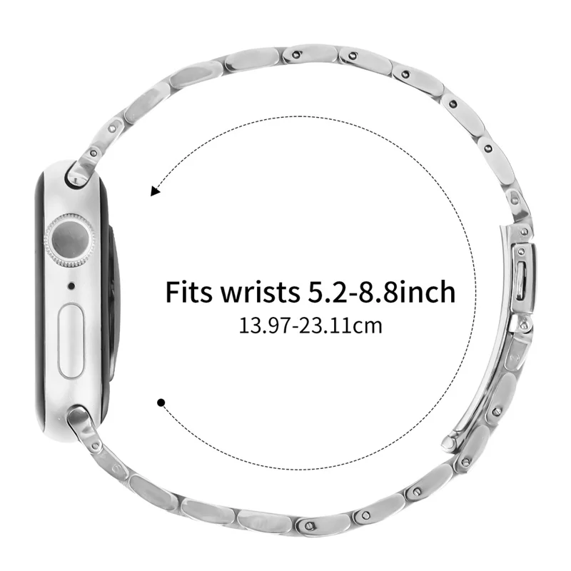 Watch Band For Apple Watch Series 10 Ultra 9 8 7 SE 6 5 4 3 2 1 46mm 49mm 45mm 44mm 42mm Slim Five-Bead Stainless Steel Silver Strap