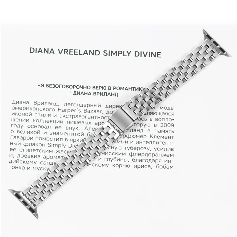Watch Band For Apple Watch Series 10 Ultra 9 8 7 SE 6 5 4 3 2 1 46mm 49mm 45mm 44mm 42mm Slim Five-Bead Stainless Steel Silver Strap