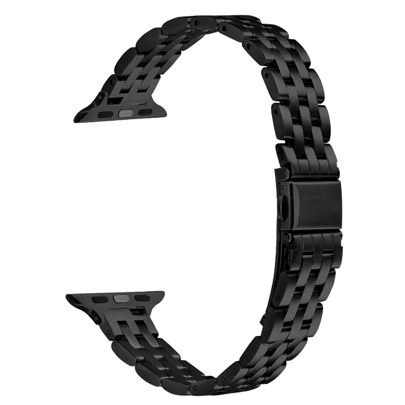 Watch Band For Apple Watch Series 10 Ultra 9 8 7 SE 6 5 4 3 2 1 46mm 49mm 45mm 44mm 42mm Slim Five-Bead Stainless Steel Black Strap