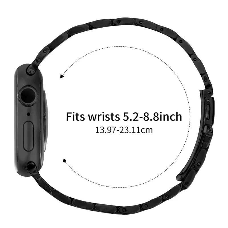Watch Band For Apple Watch Series 10 Ultra 9 8 7 SE 6 5 4 3 2 1 46mm 49mm 45mm 44mm 42mm Slim Five-Bead Stainless Steel Black Strap