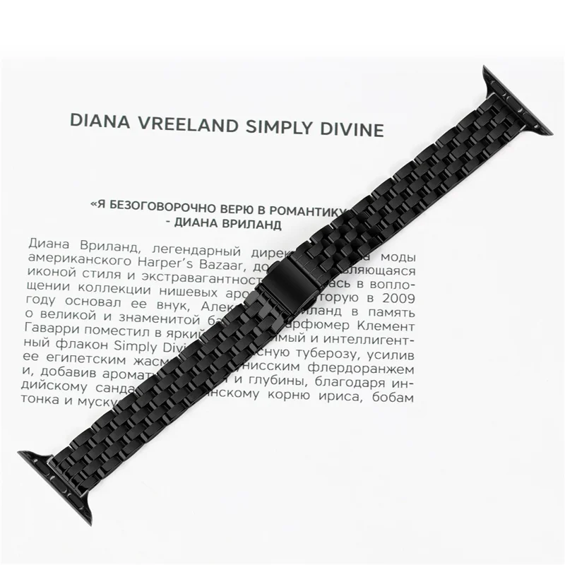 Watch Band For Apple Watch Series 10 Ultra 9 8 7 SE 6 5 4 3 2 1 46mm 49mm 45mm 44mm 42mm Slim Five-Bead Stainless Steel Black Strap