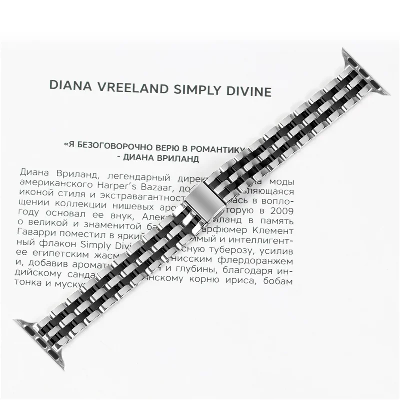 Watch Band For Apple Watch Series 10 Ultra 9 8 7 SE 6 5 4 3 2 1 46mm 49mm 45mm 44mm 42mm Slim Five-Bead Stainless Steel Strap - Silver  /  Black