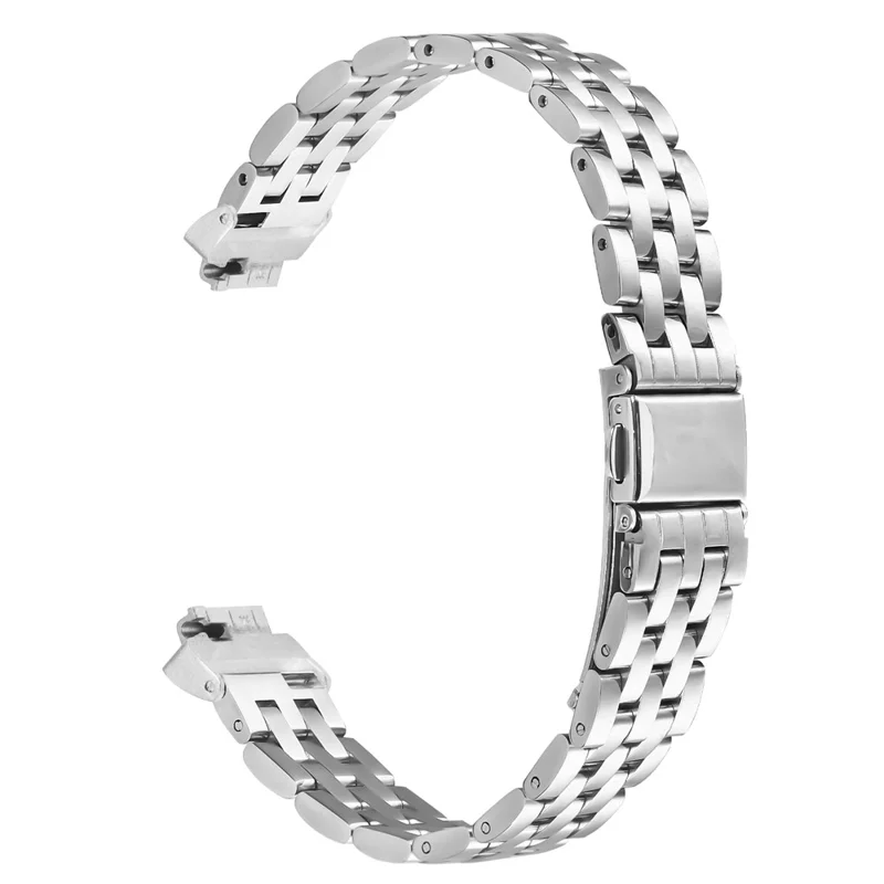 For Fitbit Inspire 2 Watch Band Slim Five-Bead Stainless Steel Silver Strap