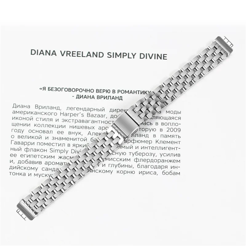 For Fitbit Inspire 2 Watch Band Slim Five-Bead Stainless Steel Silver Strap