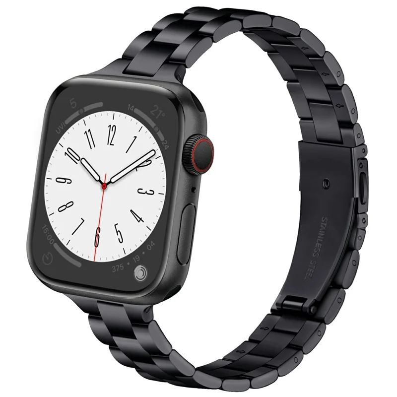 Black Strap for Apple Watch Series 10 9 8 7 SE 6 5 4 3 2 1 42mm 41mm 40mm 38mm Slim 3-Beads Metal Watch Band