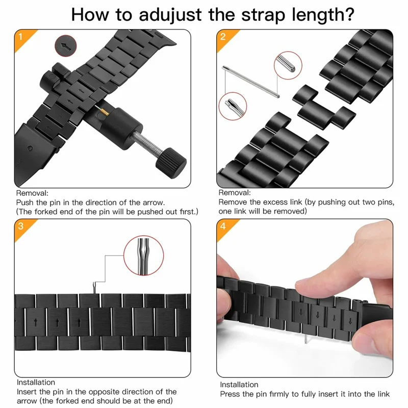 Black Strap for Apple Watch Series 10 9 8 7 SE 6 5 4 3 2 1 42mm 41mm 40mm 38mm Slim 3-Beads Metal Watch Band