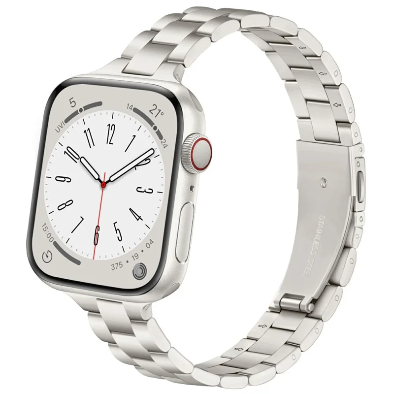 Electroplating Color Strap for Apple Watch Series 10 9 8 7 SE 6 5 4 3 2 1 42mm 41mm 40mm 38mm Slim 3-Beads Metal Watch Band - Light Starlight