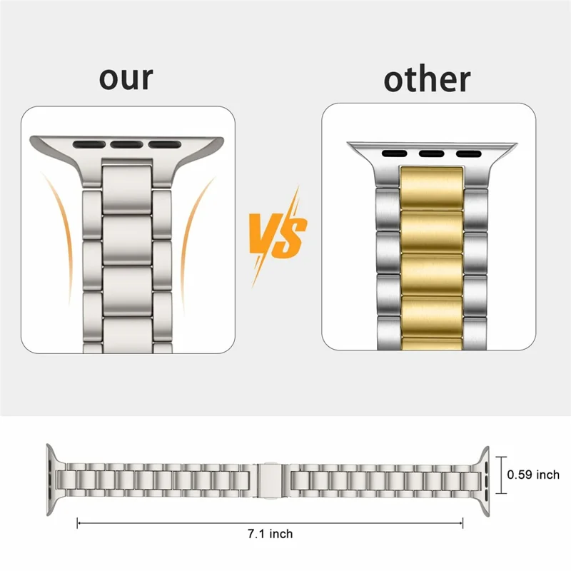 Electroplating Color Strap for Apple Watch Series 10 9 8 7 SE 6 5 4 3 2 1 42mm 41mm 40mm 38mm Slim 3-Beads Metal Watch Band - Light Starlight