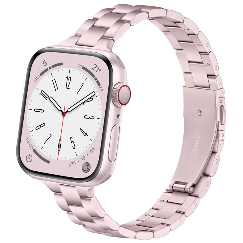 Bracelet en métal couleur électrolytique pour Apple Watch Series 10 9 8 7 SE 6 5 4 3 2 1 42mm 41mm 40mm 38mm - Fine Bande 3 Rangées - Rose
