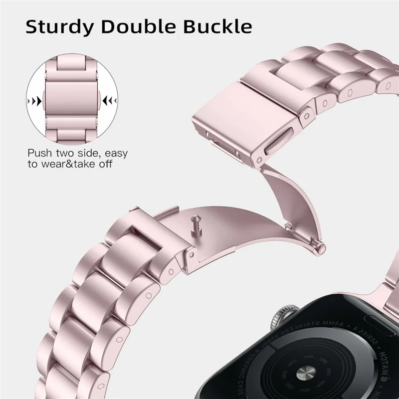 Bracelet en métal couleur électrolytique pour Apple Watch Series 10 9 8 7 SE 6 5 4 3 2 1 42mm 41mm 40mm 38mm - Fine Bande 3 Rangées - Rose
