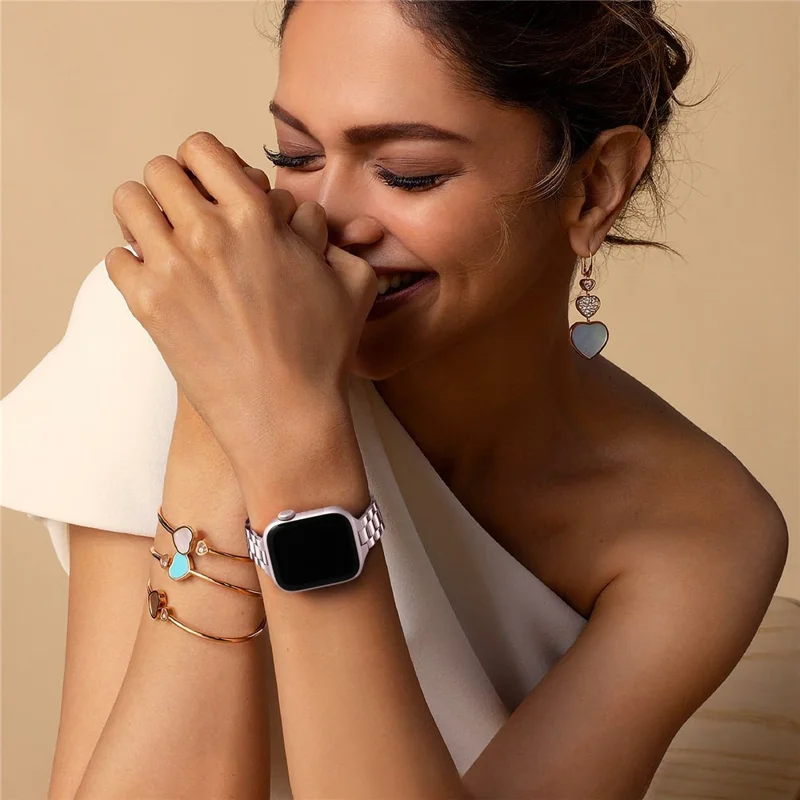 Bracelet en métal couleur électrolytique pour Apple Watch Series 10 9 8 7 SE 6 5 4 3 2 1 42mm 41mm 40mm 38mm - Fine Bande 3 Rangées - Rose