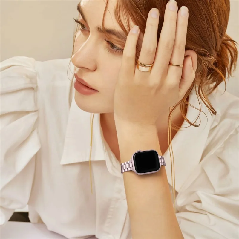 Bracelet en métal couleur électrolytique pour Apple Watch Series 10 9 8 7 SE 6 5 4 3 2 1 42mm 41mm 40mm 38mm - Fine Bande 3 Rangées - Rose