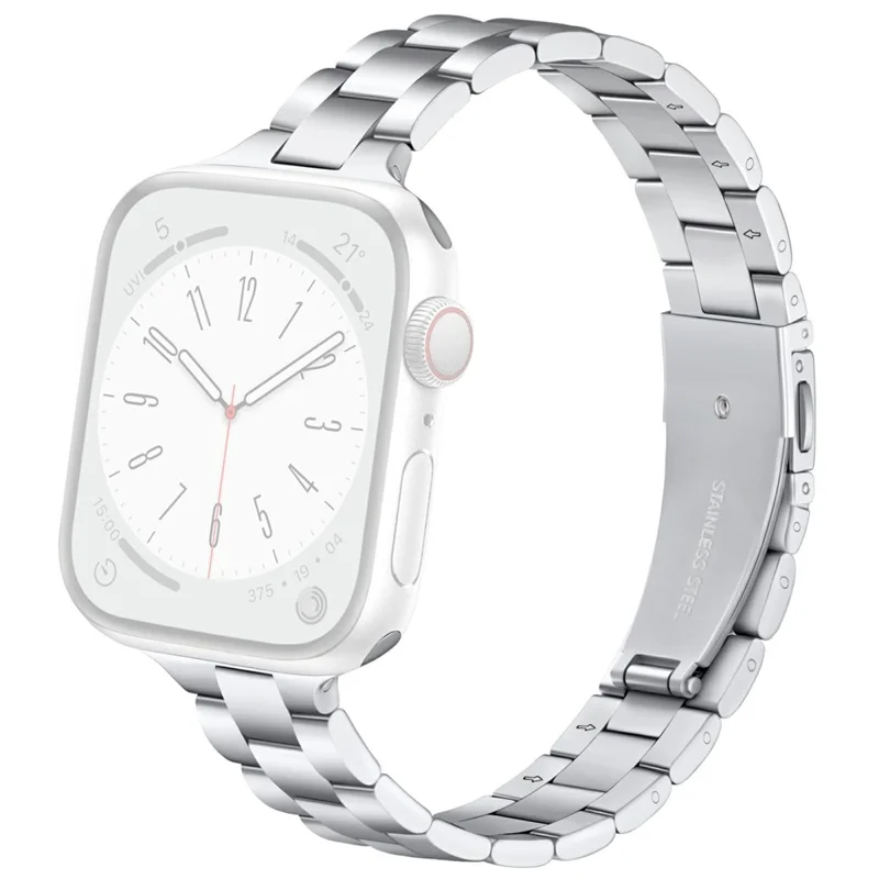 Metal Strap for Apple Watch Series 10 Ultra 9 8 7 SE 6 5 4 3 2 1 46mm 49mm 45mm 44mm 42mm Slim 3-Beads Silver Watch Band