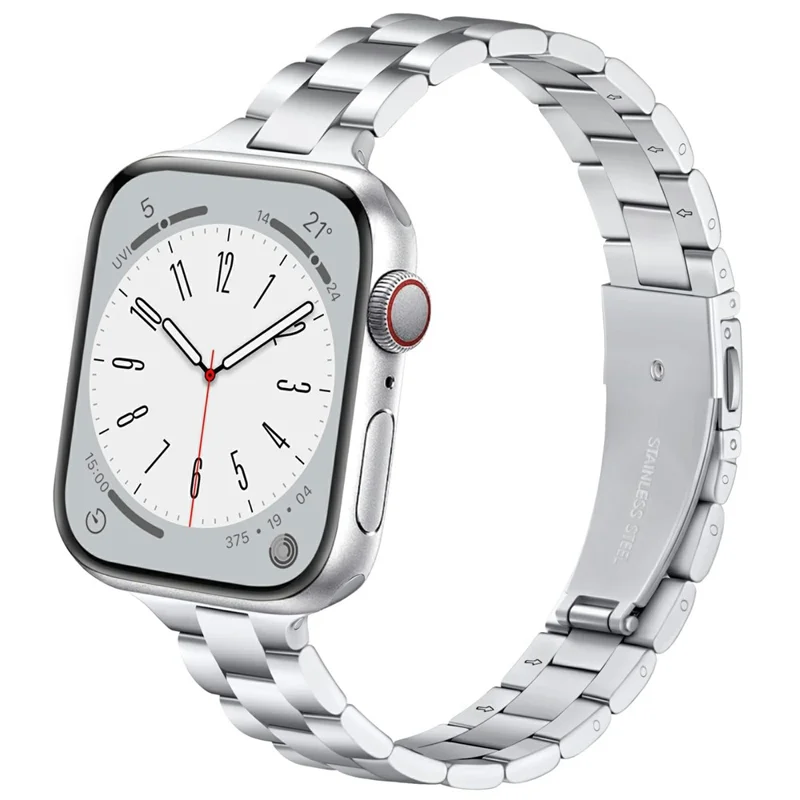 Metal Strap for Apple Watch Series 10 Ultra 9 8 7 SE 6 5 4 3 2 1 46mm 49mm 45mm 44mm 42mm Slim 3-Beads Silver Watch Band