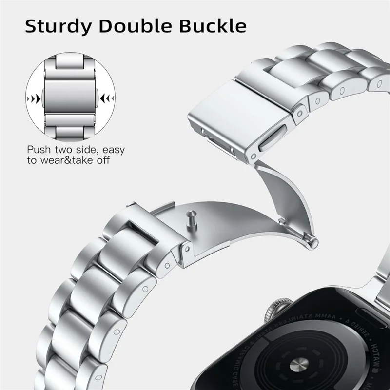 Metal Strap for Apple Watch Series 10 Ultra 9 8 7 SE 6 5 4 3 2 1 46mm 49mm 45mm 44mm 42mm Slim 3-Beads Silver Watch Band