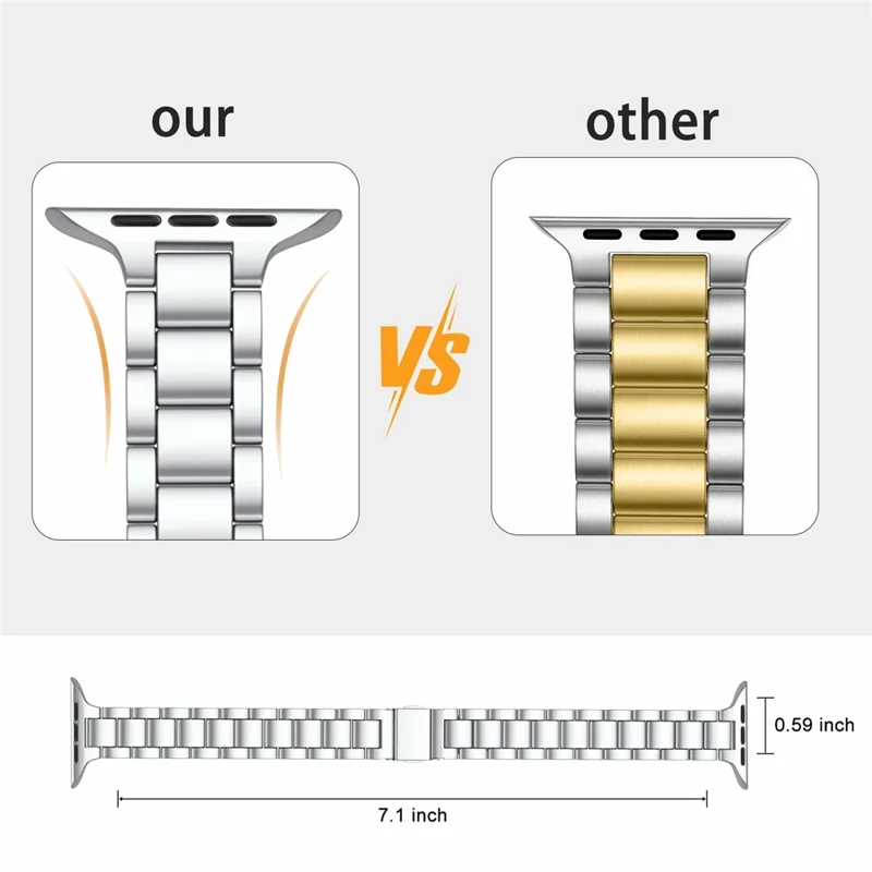 Metal Strap for Apple Watch Series 10 Ultra 9 8 7 SE 6 5 4 3 2 1 46mm 49mm 45mm 44mm 42mm Slim 3-Beads Silver Watch Band