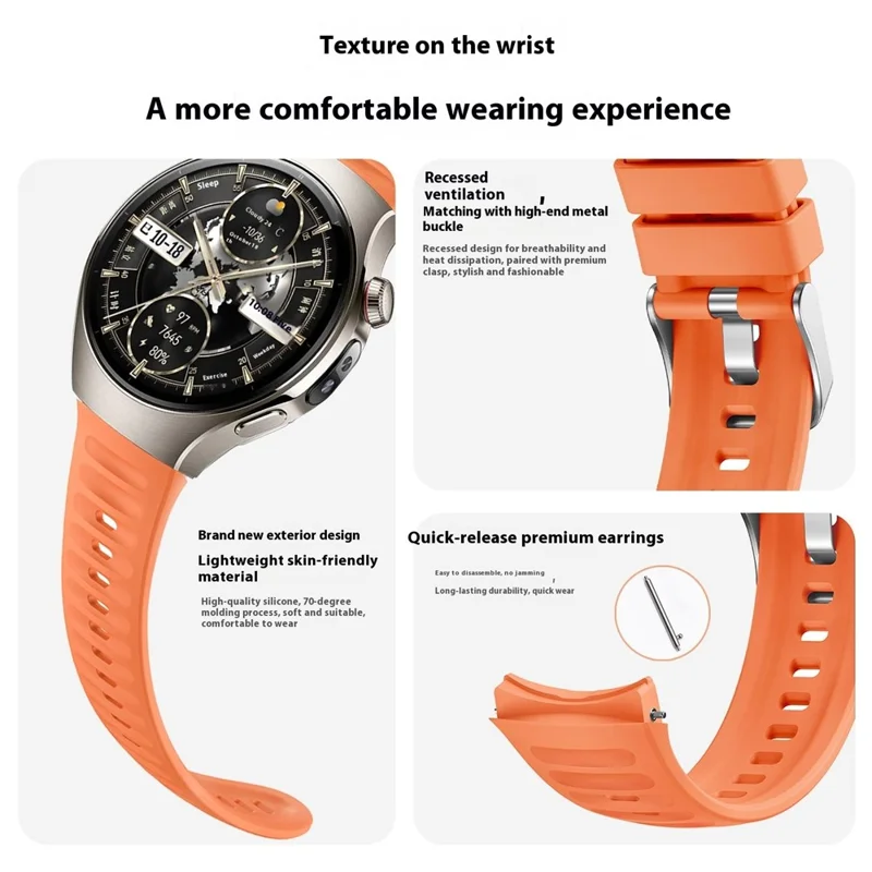 For Huawei Watch 5 46mm Watch Band Wave Texture Silicone Adjustable Strap - Orange