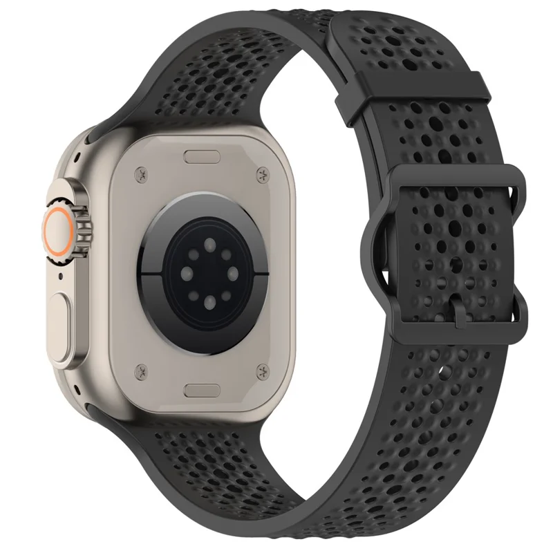 Watch Band for Apple Watch Series 10 Ultra 9 8 7 SE 6 5 4 3 2 1 46mm 49mm 45mm 44mm 42mm Holes Design Adjustable Silicone Strap - Black