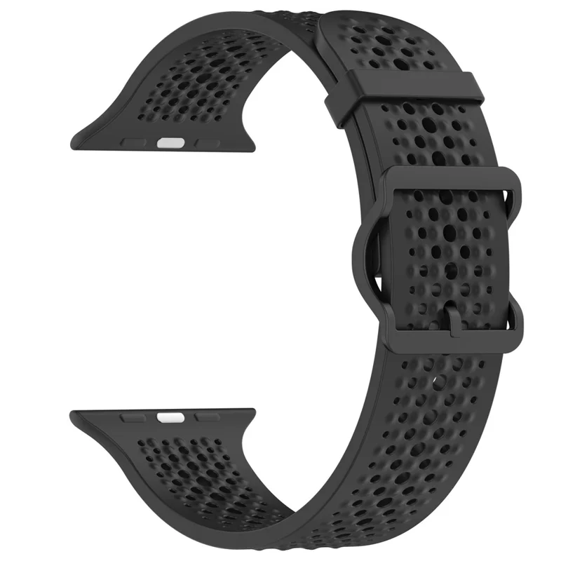 Watch Band for Apple Watch Series 10 Ultra 9 8 7 SE 6 5 4 3 2 1 46mm 49mm 45mm 44mm 42mm Holes Design Adjustable Silicone Strap - Black