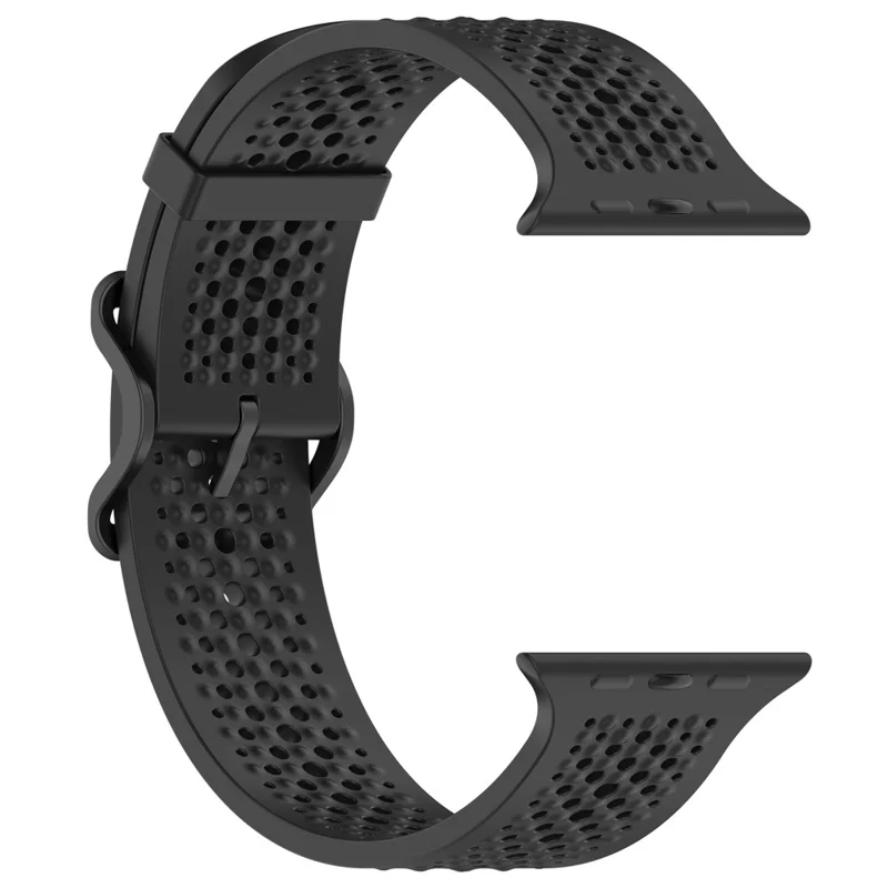 Watch Band for Apple Watch Series 10 Ultra 9 8 7 SE 6 5 4 3 2 1 46mm 49mm 45mm 44mm 42mm Holes Design Adjustable Silicone Strap - Black