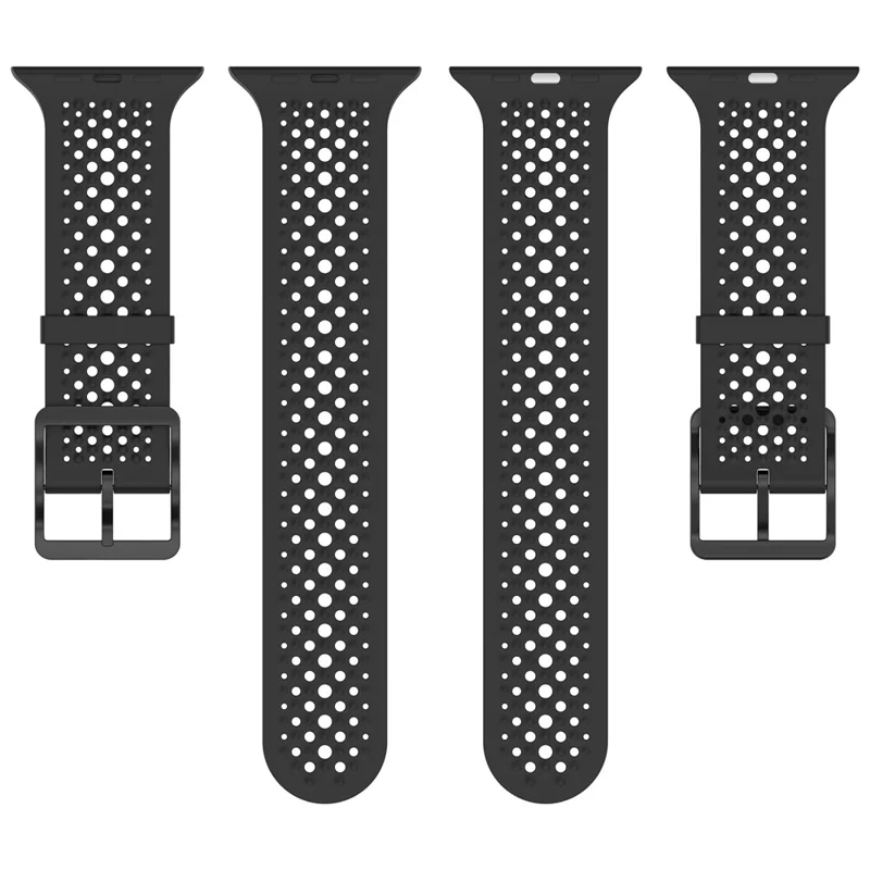 Watch Band for Apple Watch Series 10 Ultra 9 8 7 SE 6 5 4 3 2 1 46mm 49mm 45mm 44mm 42mm Holes Design Adjustable Silicone Strap - Black
