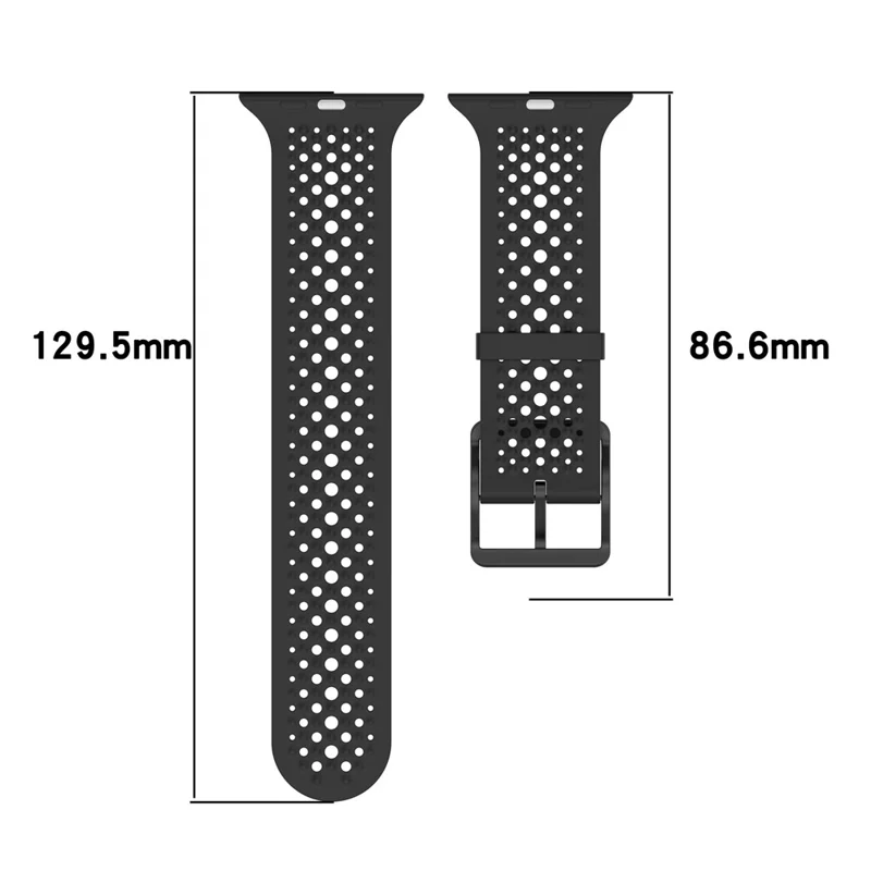 Watch Band for Apple Watch Series 10 Ultra 9 8 7 SE 6 5 4 3 2 1 46mm 49mm 45mm 44mm 42mm Holes Design Adjustable Silicone Strap - Black