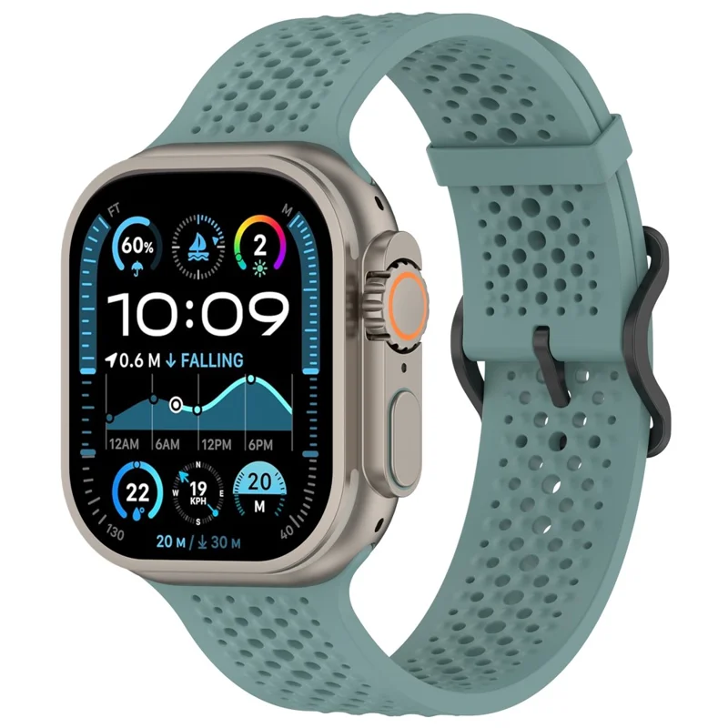 Watch Band for Apple Watch Series 10 Ultra 9 8 7 SE 6 5 4 3 2 1 46mm 49mm 45mm 44mm 42mm Holes Design Adjustable Silicone Strap - Olive Green