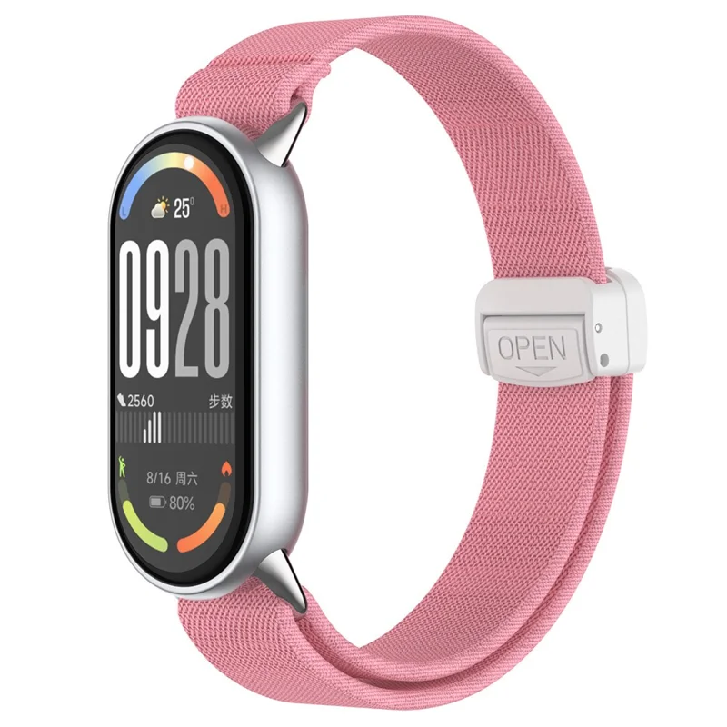 Nylon Watch Strap for Xiaomi Smart Band 10 / 9 / 9 NFC / 8 Magnetic Clasp Adjustable Wristband - Pink