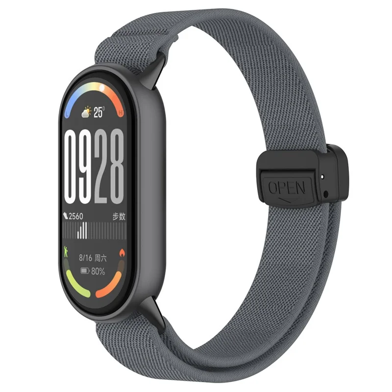 Nylon Watch Strap for Xiaomi Smart Band 10 / 9 / 9 NFC / 8 Magnetic Clasp Adjustable Wristband - Charcoal