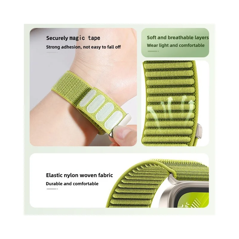 Bracelet de montre en nylon tressé de 18 mm avec bande magique pour Huawei Watch GT 5 Pro 42mm / GT 5 41mm / GT 4 41mm - Vert