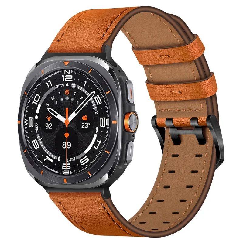 Watch Band for Samsung Galaxy Watch8 44mm / 40mm / Watch8 Classic 46mm Dual-Pin Buckle Genuine Cow Leather Strap - Orange