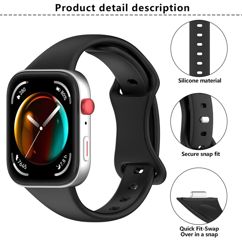 KALEBOL Pulseira de Silicone para Huawei Watch Fit 4 Pro / Fit 4 / Fit 3 com Fivela Borboleta - Preto