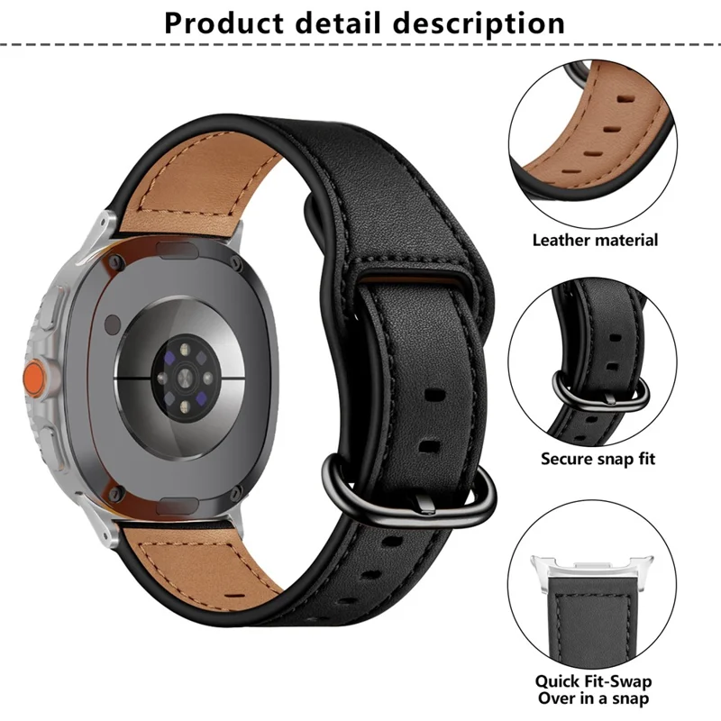 KALEBOL Ремешок для часов Samsung Galaxy Watch8 44 мм / 40 мм / Watch8 Classic 47 мм / 43 мм Натуральная кожа коровы - Черный