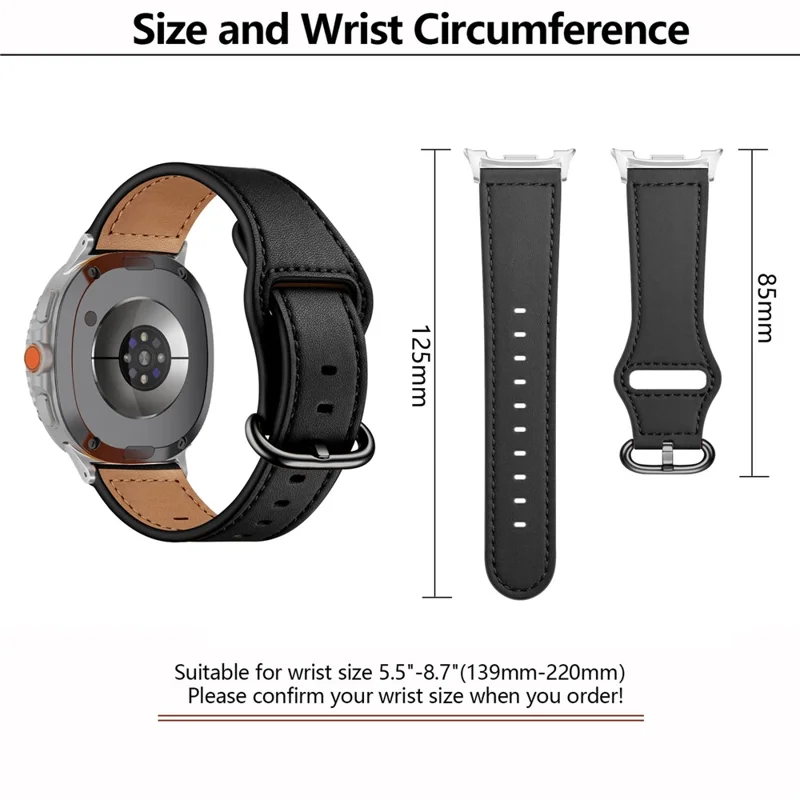KALEBOL Ремешок для часов Samsung Galaxy Watch8 44 мм / 40 мм / Watch8 Classic 47 мм / 43 мм Натуральная кожа коровы - Черный