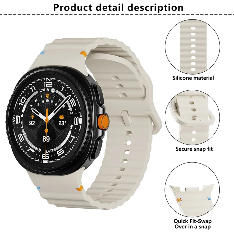 KALEBOL Pulseira de Silicone para Samsung Galaxy Watch8 44mm / 40mm / Watch8 Classic 47mm Correia de Pulso em Forma de Onda - Bege