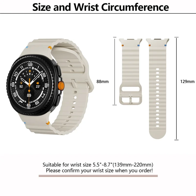 KALEBOL Pulseira de Silicone para Samsung Galaxy Watch8 44mm / 40mm / Watch8 Classic 47mm Correia de Pulso em Forma de Onda - Bege