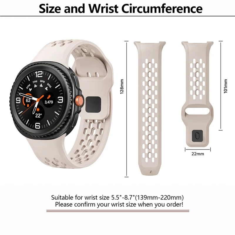 KALEBOL Pulseira de Reposição para Samsung Galaxy Watch8 44mm / 40mm / Watch8 Classic 47mm Design com Furos Pulseira de Silicone - Starlight