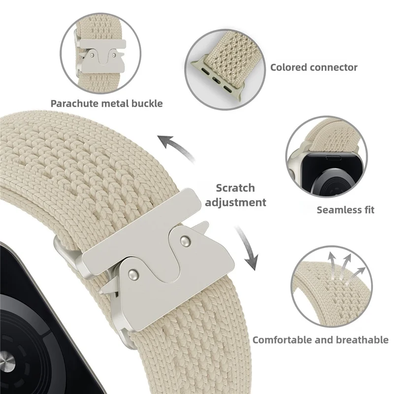 Watch Band for Apple Watch Series 10 Ultra 9 8 7 SE 6 5 4 3 2 1 46mm 49mm 45mm 44mm 42mm Parachute Buckle Nylon Strap - Starlight