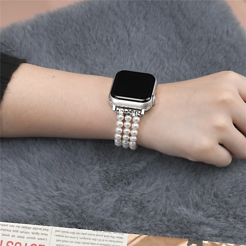 Uhrenarmband für Apple Watch Series 10 9 8 7 SE 6 5 4 3 2 1 42mm 41mm 40mm 38mm Perlenarmband Handgelenkband - Weiß