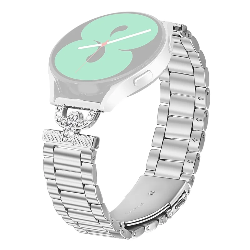 Watch Strap for Samsung Galaxy Watch Active2 44mm / 40mm Silver Metal Band D-Shape Rhinestones Decor 3-Bead