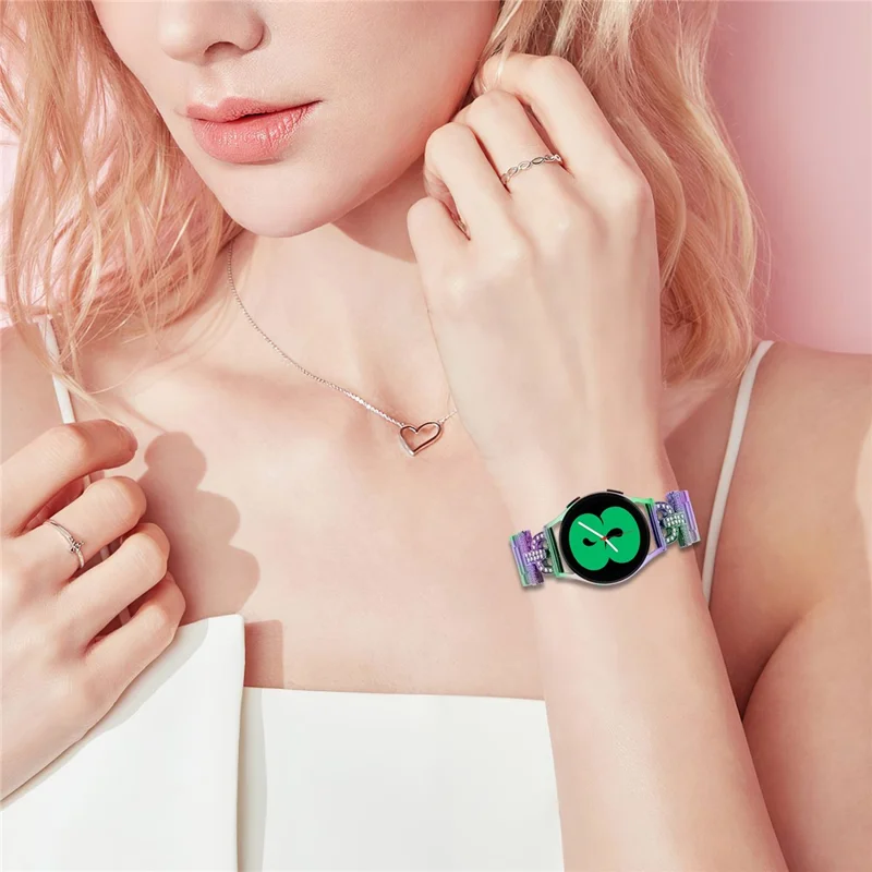 Bracelet de montre coloré pour Samsung Galaxy Watch Active - Bande en métal en forme de D avec strass décoratifs - Multicolore