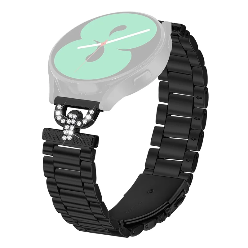 Colored Watch Strap for Samsung Galaxy Watch 42mm Metal Band D-Shape Rhinestones Decor - Black