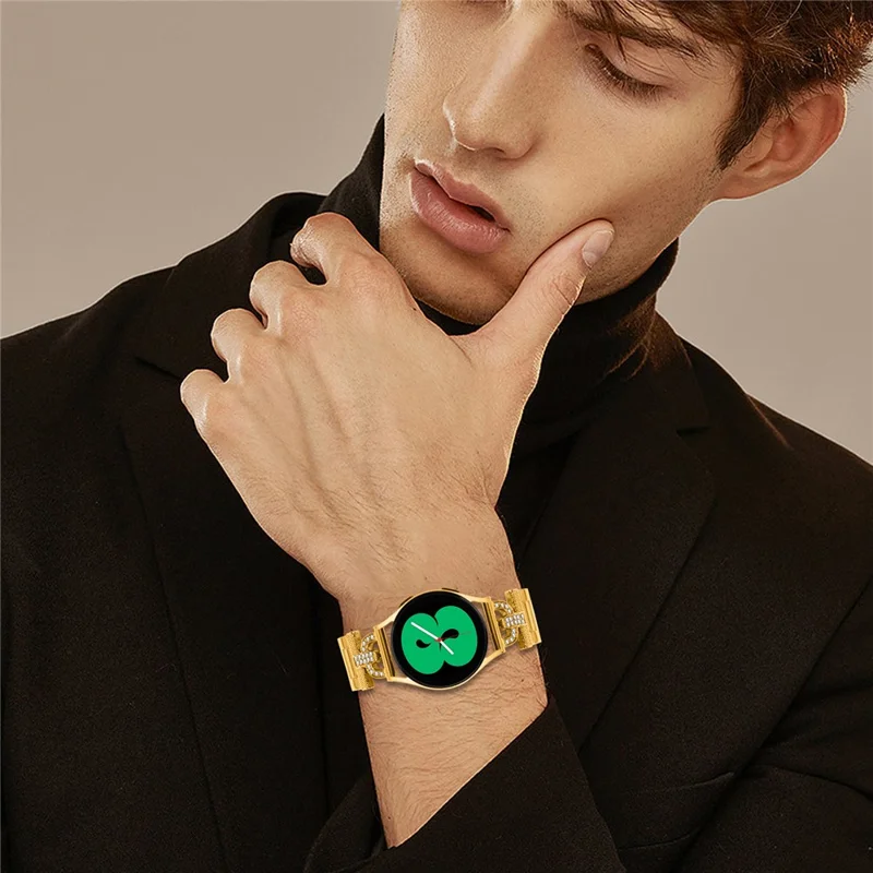 Colored Watch Strap for GarminMove Luxe / Vivomove Luxe Metal Band D-Shape Rhinestones Decor - Gold